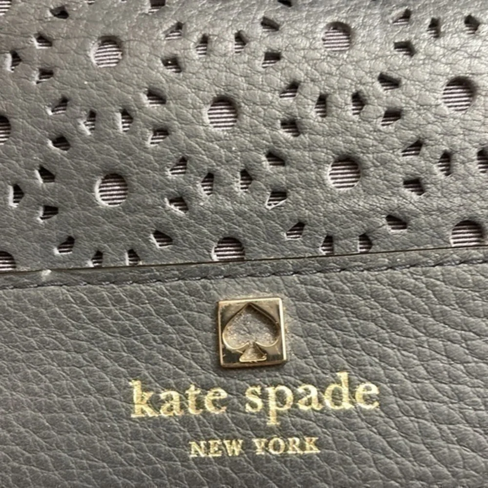 Kate spade black perforated leather wallet wristlet